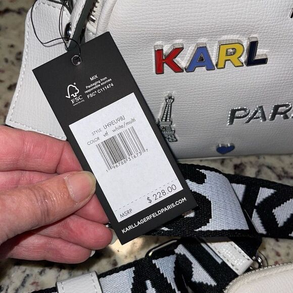 Karl Lagerfeld Maybelle Crossbody Bag Double Zip White With Pins Pouch NWT $228 - Picture 4 of 7